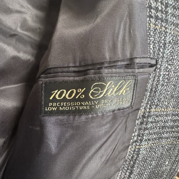 Vintage Hart Schaffner Marx 100% Silk Glen Plaid Gray 44R Blazer Oak Hall READ - Picture 9 of 10